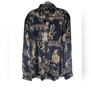 Euow men's long sleeve button down dress shirt size L Navy blue